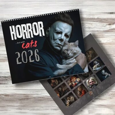 2026年日历Halloween Horror Movie Cats Wall Calendar 恐怖日历