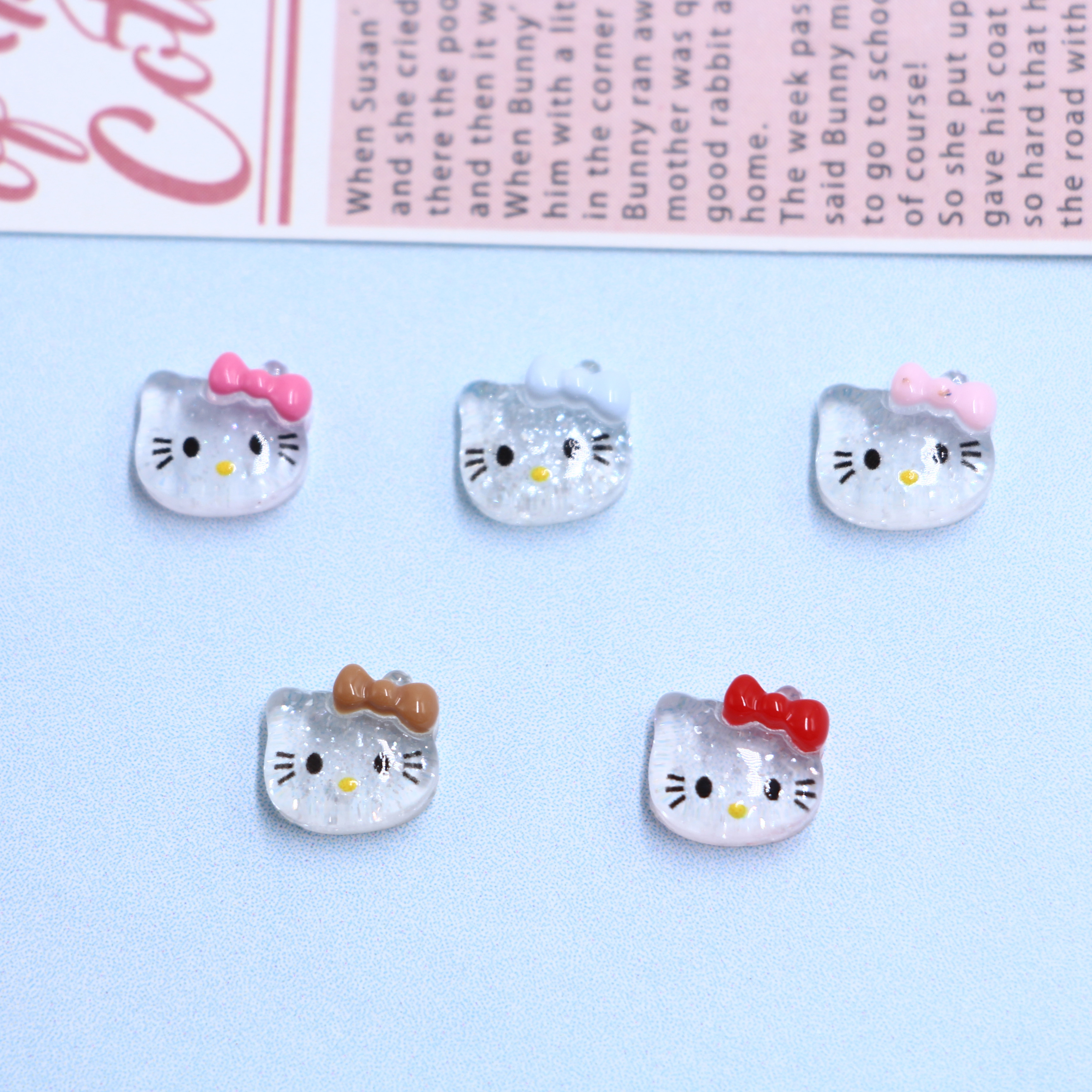 透明细闪卡通kitty美甲饰品