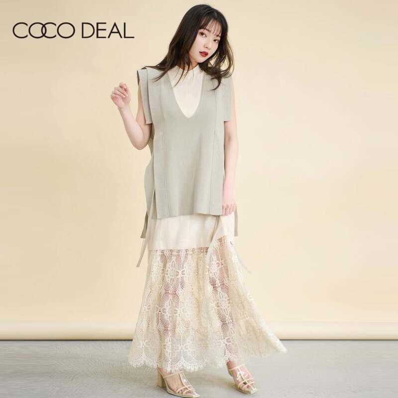 COCO DEAL 22秋新款镂空蕾丝钩花拼接日系无袖直筒连衣裙72515040