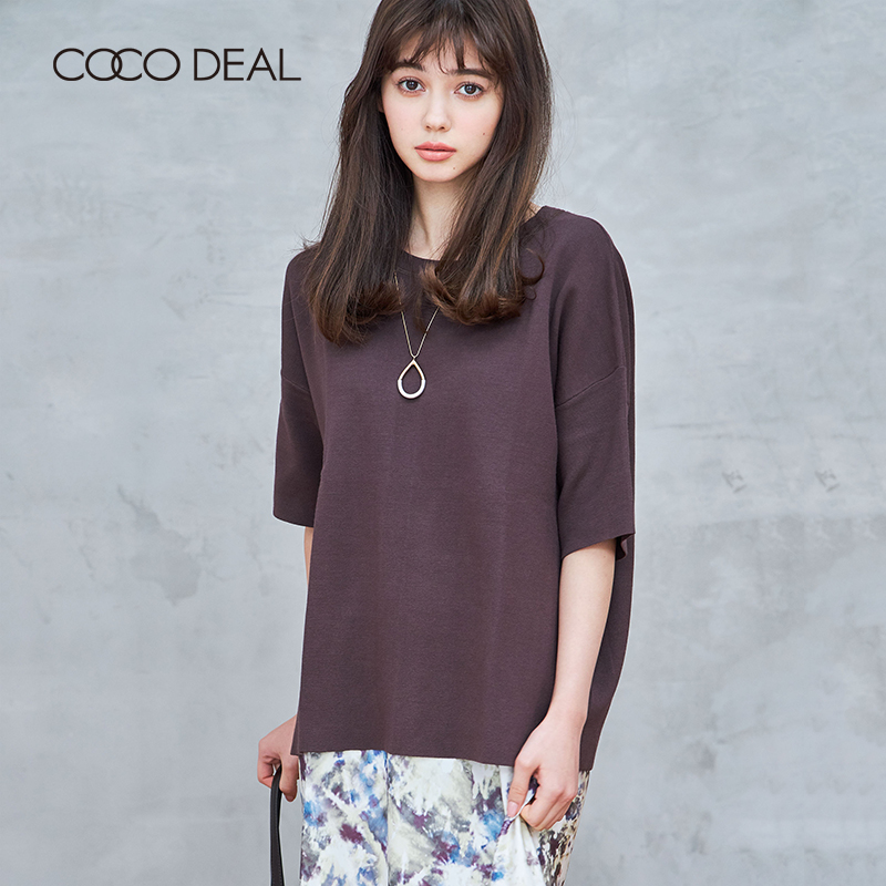 coco deal 20秋冬日系女装露背五分袖宽松针织衫t恤上衣70531506