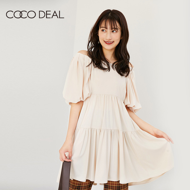 coco deal 21秋新款日系女装一字领泡泡袖宽松层叠娃娃衫71518122