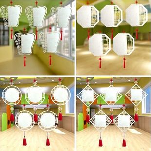 热卖创意美术DIY 幼儿园教室走廊空中挂饰中国风手工白胚木板装饰