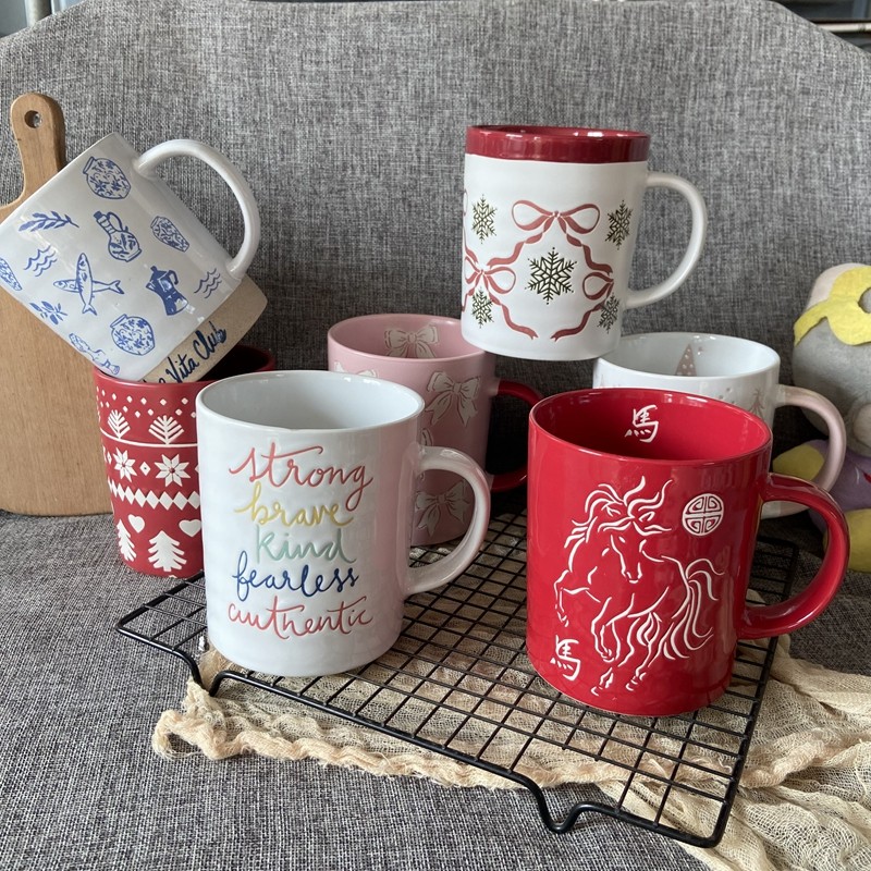 外贸出口陶瓷马克杯牛奶咖啡杯家用大容量水杯节日礼物红色情侣杯