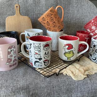 外贸出口圣诞陶瓷杯喝水杯子大容量马克杯早餐杯咖啡杯啤酒杯微瑕