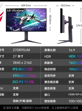 LG 27GR95UM 27英寸4K NanoIPS Mini-LED 160Hz超频电竞显示器