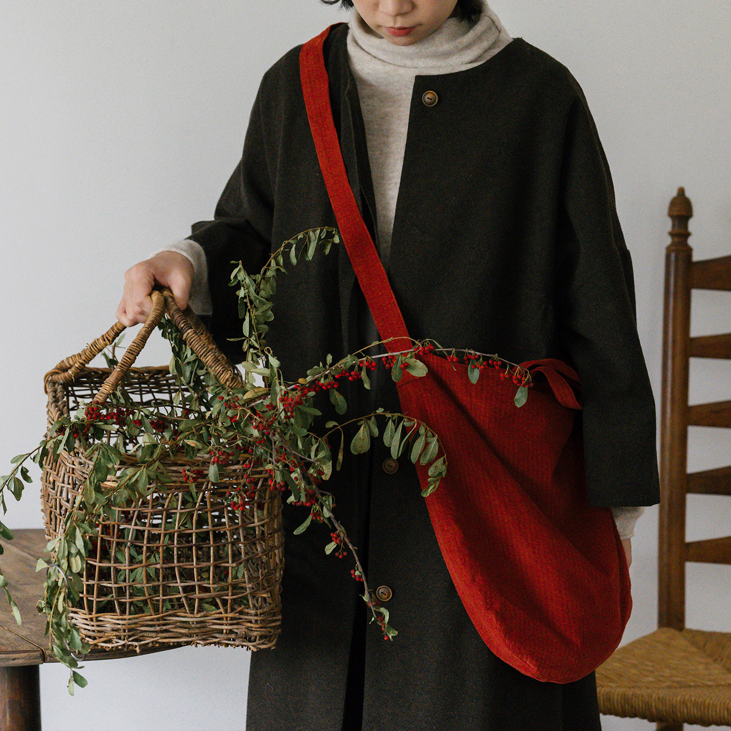 paleMoon |细灯芯绒斜挎包三色秋冬复古新年红单肩包文艺日系布袋