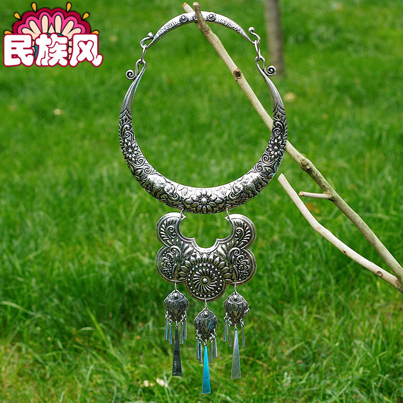 原创云南复古民族风夸张苗银大项圈傣族吊坠项链女演出拍摄配饰品