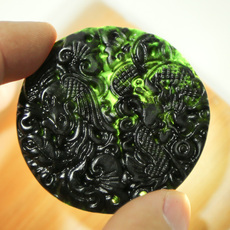 Праздничные значки 挂饰配件 天然泰山墨玉龙凤玉佩 腰佩 挂饰