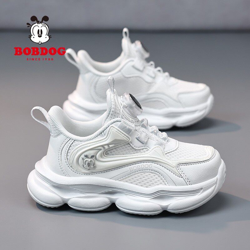 巴布豆童鞋小白鞋男童鞋子2026新款网面透气跑步鞋女童白色运动鞋