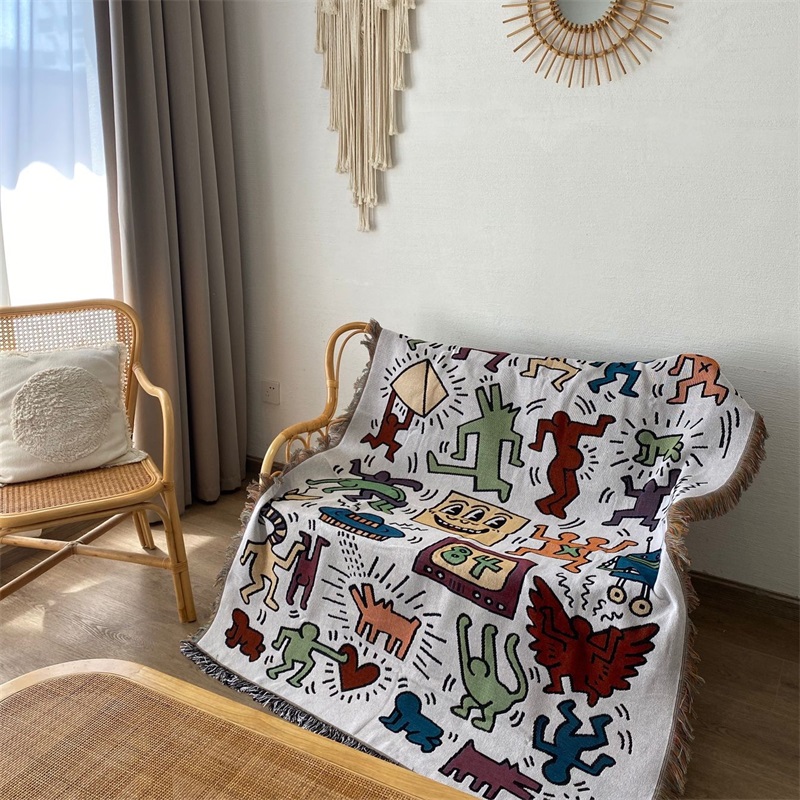 特价凯斯哈林涂鸦风沙发巾套罩小毯子防尘盖布巾挂毯背景布休闲毯