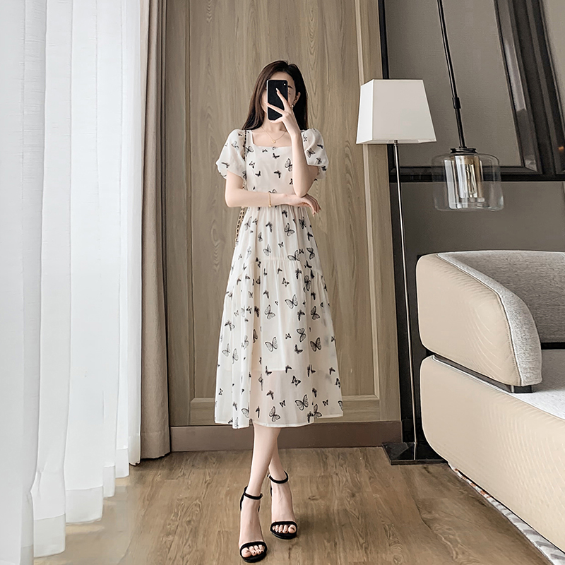 小个子法式雪纺碎花连衣裙女2025新款夏季气质收腰遮肚子a字裙子
