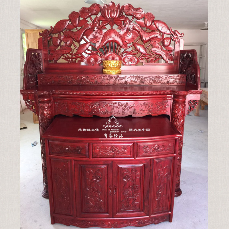 佛堂用品佛龛实木供桌莲花柱屏风套柜神龛供柜供台佛柜香樟木佛桌