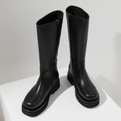 高端秋冬加绒切尔西靴纯皮高筒靴松糕底男靴头层牛皮高级感长筒靴