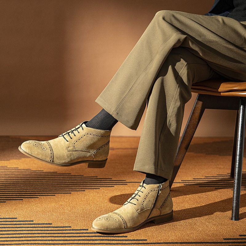 高档头层牛皮翻毛皮雕花短靴男三接头磨砂皮马丁靴高帮布洛克皮鞋,流行男鞋,时装靴,淘宝优惠券,粉丝福利购,淘宝优惠卷