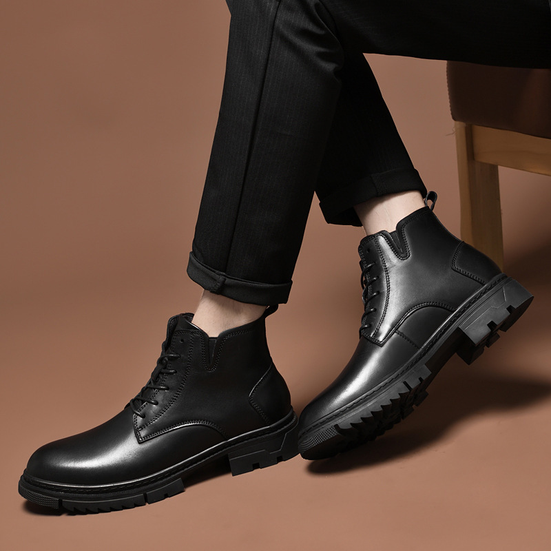 成人瘦脚加绒保暖皮靴马丁靴男36号矮小个子37小码短靴小号棉靴子