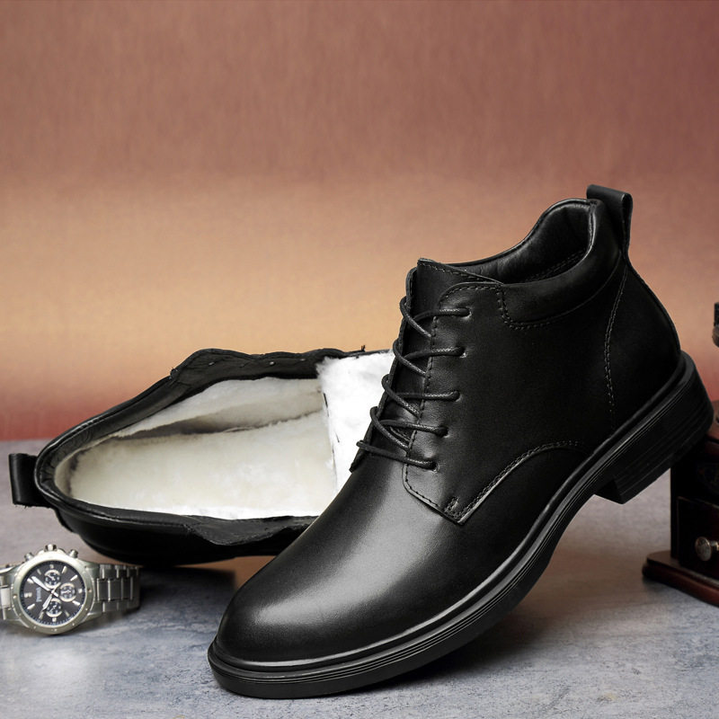 特小码矮个子棉靴男保暖35小脚瘦脚37加绒高帮鞋36小号商务棉皮鞋