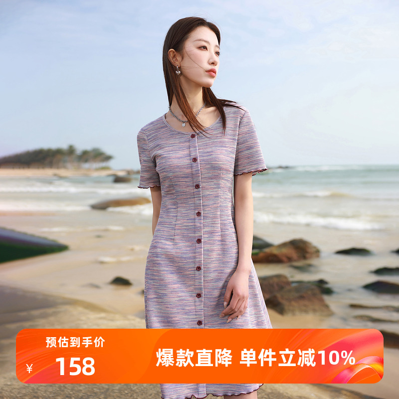 圆领针织连衣裙油画裙