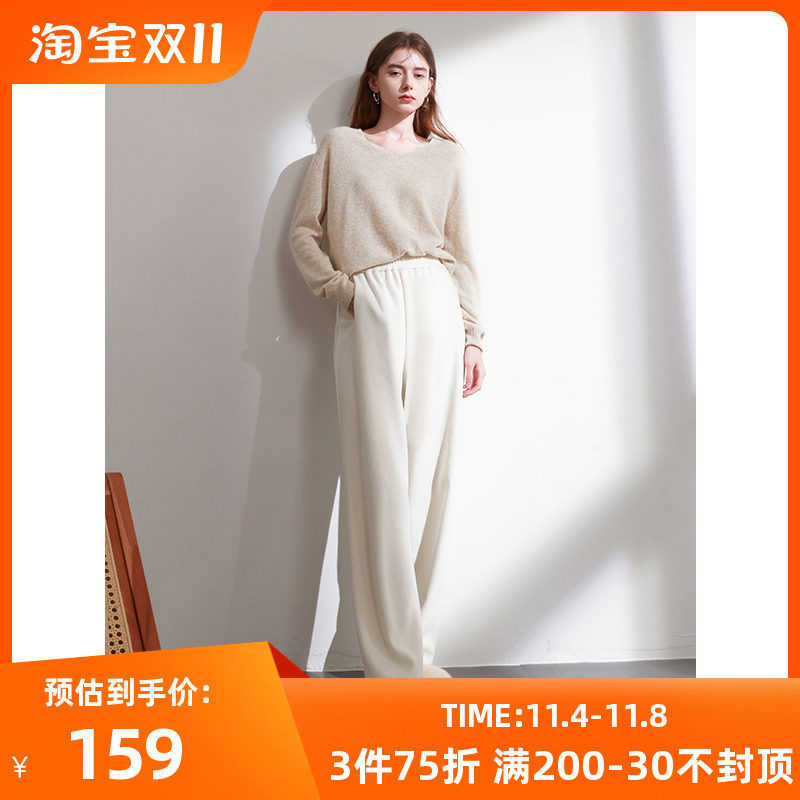 三彩2023冬季新款雪尼尔休闲长裤高腰松紧直筒阔腿裤宽松简约女使用感如何?