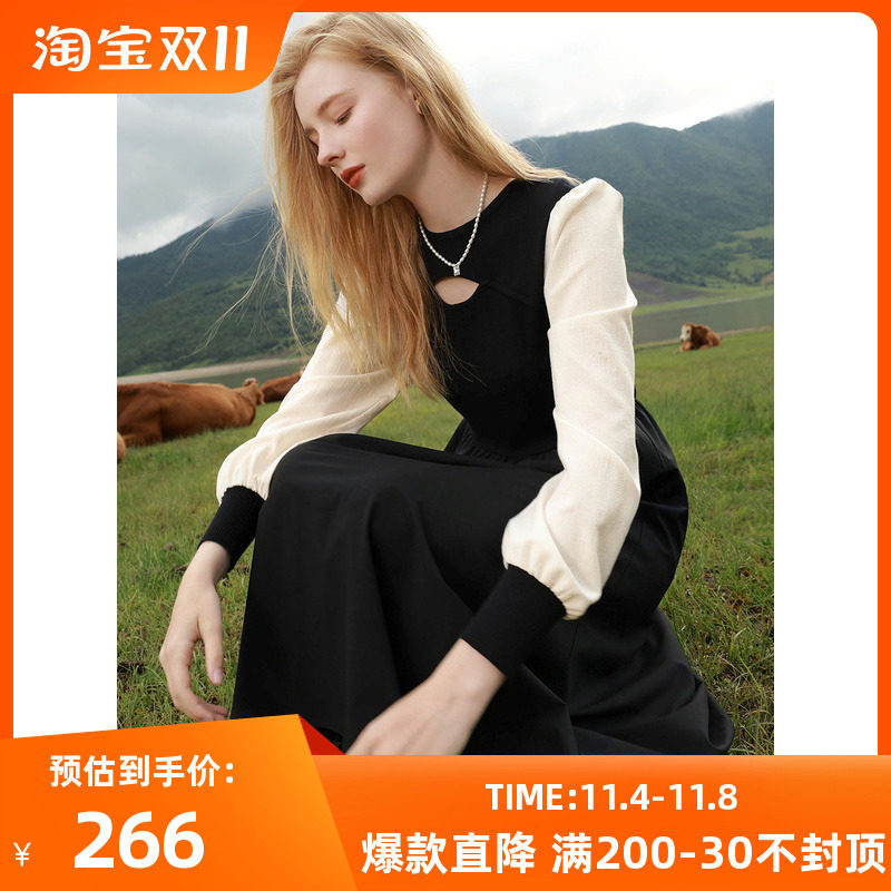 三彩女装2023冬季新款假两件拼接连衣裙收腰大摆A字裙高性价比高么？
