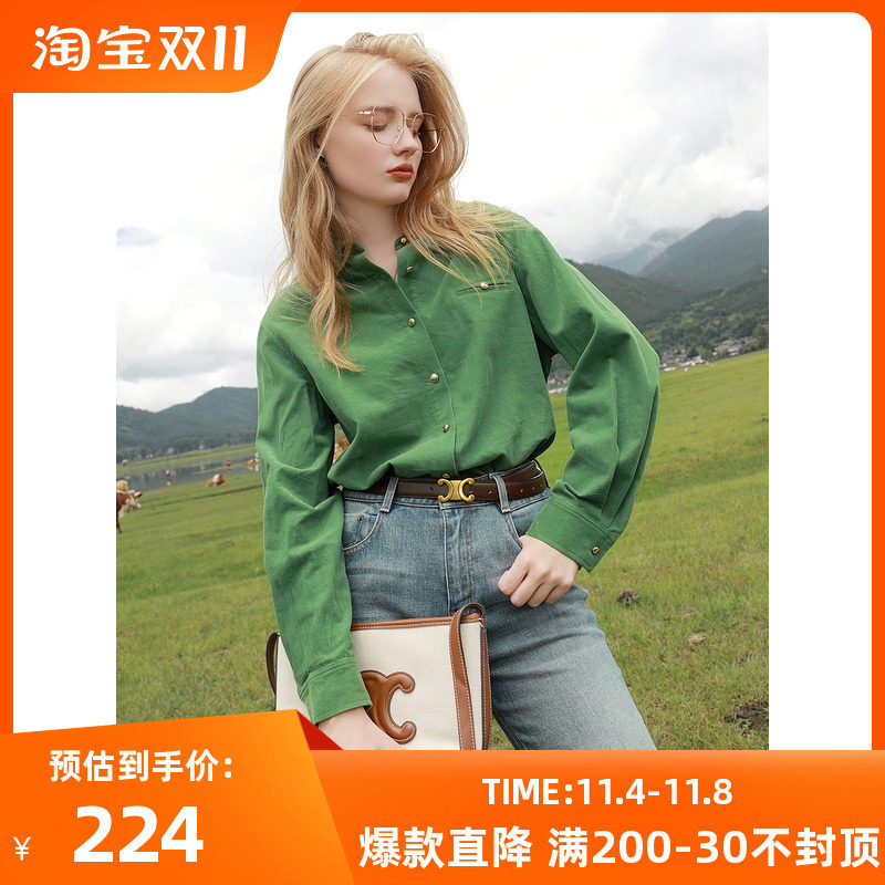三彩2023冬季新款纯棉灯芯绒衬衫复古翻领宽松衬衣内搭简约女高性价比高么？