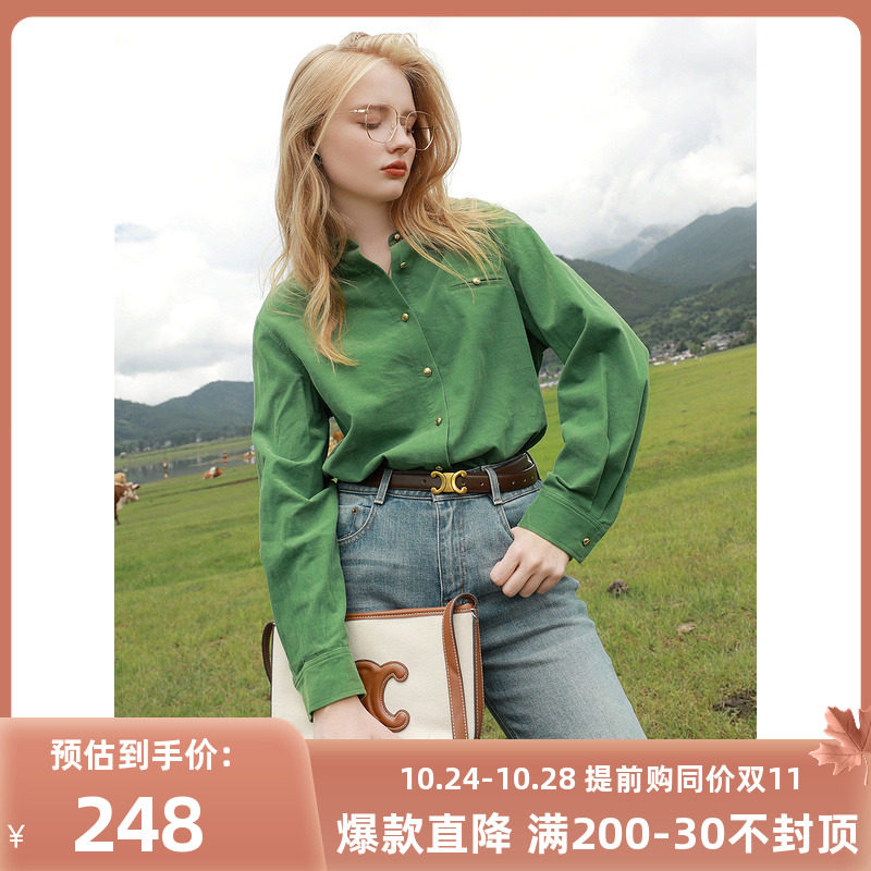 三彩2023冬季新款纯棉灯芯绒衬衫复古翻领宽松衬衣内搭简约女属于什么档次？