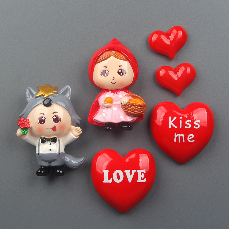 新款可爱大灰狼小红帽创意情侣冰箱贴磁贴吸铁石黑白板装饰早教贴