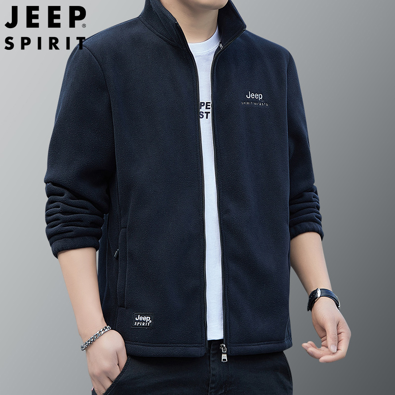 重点主推JEEP SPIRIT春秋款男士时尚休闲摇粒绒立领开衫外套7375