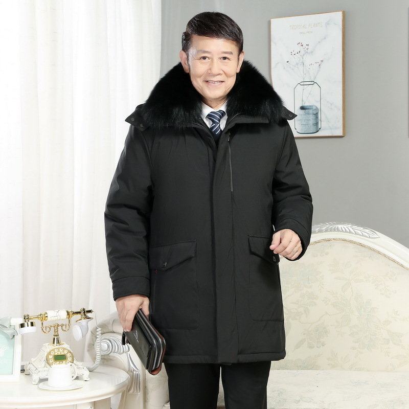 中老年羽绒服男活里活面中长款加厚爸爸装外套可脱卸内胆大码冬装