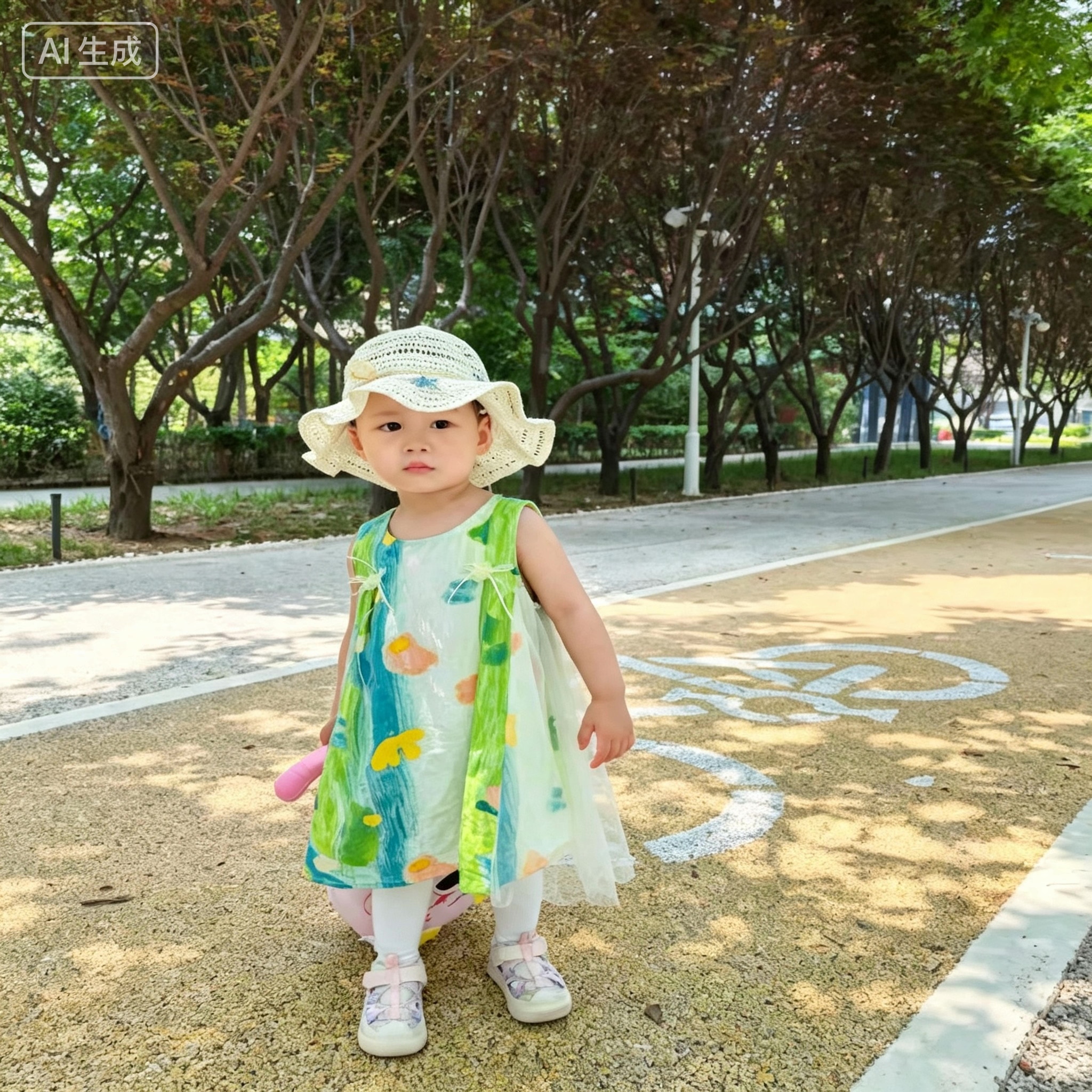 邦选童装女童夏季连衣裙薄款网纱拼接小童裙子女童绿色油画背心裙