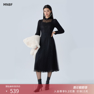 法式 曼诺比菲冬季 优雅气质蕾丝连衣裙长裙 商场同款