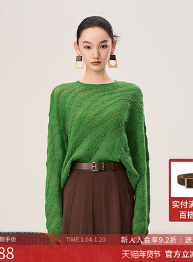 曼诺比菲商场同款2025秋季宽松慵懒风圆领套头毛织衫女SGCM134098