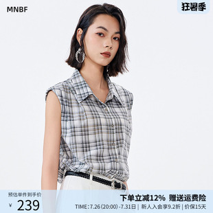 曼诺比菲商场同款夏季无袖格子衬衣吊带梭织衫薄款MGAS124066