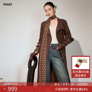 曼诺比菲商场同款2025秋季高级感系带风衣外套女中长款MGHG135128