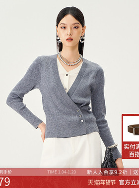 曼诺比菲商场同款2025春秋季套头假两件撞色毛织衫上衣MGCM111014