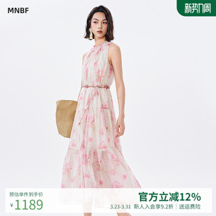 曼诺比菲商场同款 优雅气质印花吊带连衣裙长裙EGAL122146 夏季