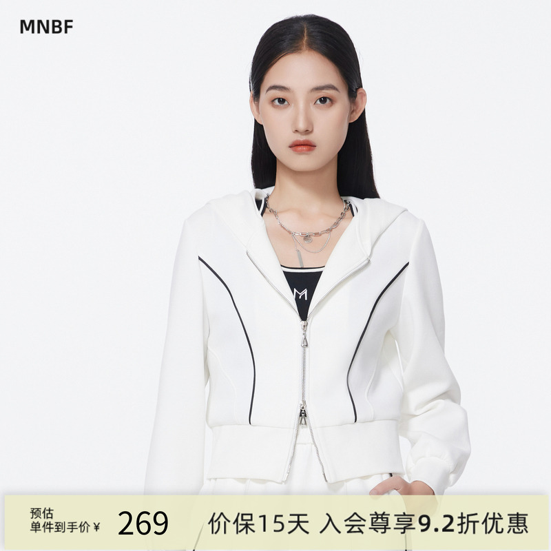 【商城同款】曼诺比菲春秋运动休闲双头拉链连帽卫衣女开衫短款女