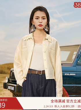 曼诺比菲商场同款春秋时尚宽松蕾丝翻领花边衬衣女EGES132151