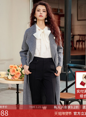 曼诺比菲商场同款2025冬季高级感大翻领收腰双面呢外套SGEG142036