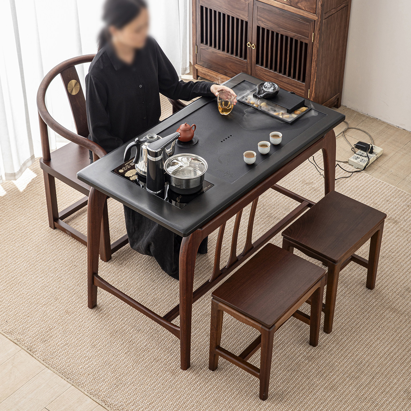 乌金石茶桌实木茶几功夫茶台原木榫卯工艺整块石头茶桌2025新款