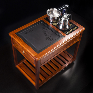 汇享茶车可移动带轮小号实木功夫泡茶桌茶台茶盘阳台茶桌边柜石头