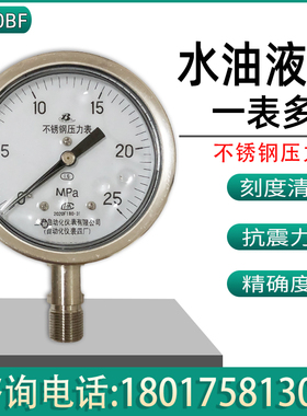 上仪Y-100B-F全不锈钢压力表Y-100BFZ防腐充油抗震上海四厂白云牌