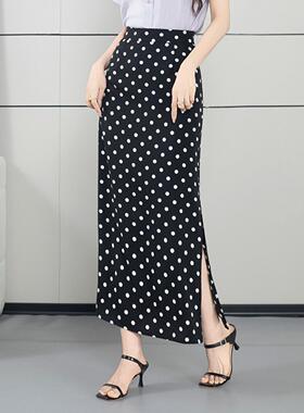 复古波点半身裙女2026夏季新款包臀裙高腰显瘦黑色直筒裙中长裙子