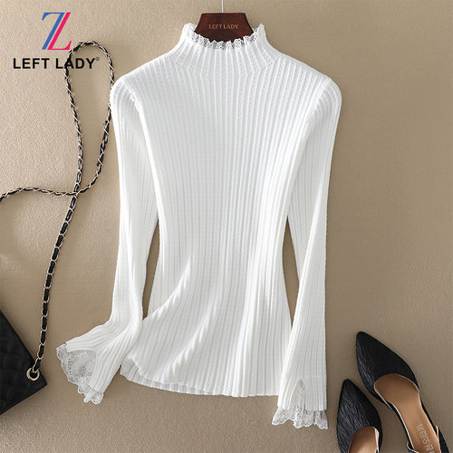 半高领蕾丝拼接针织毛衣