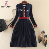 长袖 秋冬新款 气质优雅女装 圆领显瘦A字裙小香风打底针织连衣裙子