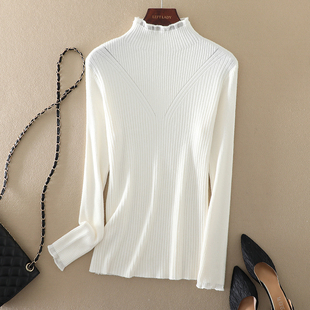 女内搭2025春秋新款 毛衣针织衫 女装 长袖 上衣 蕾丝修身 半高领打底衫