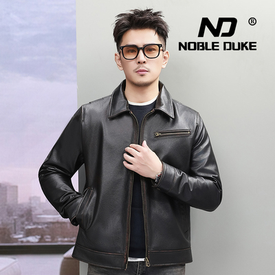 诺贝杜克双色头层牛皮翻领皮衣