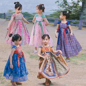 知未baby夏季女童汉服苎麻连衣裙唐风儿童齐胸襦裙新中式宝宝长裙
