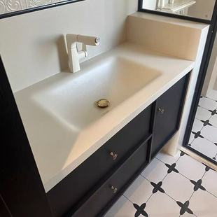 米黄岩板热弯一体盆新款可定制实木免漆浴室柜洗手台组合