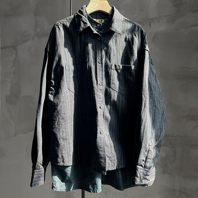 沉香布衣草堂老布衬衫假两件古古麦 中长衣随拼短衣G25u09175