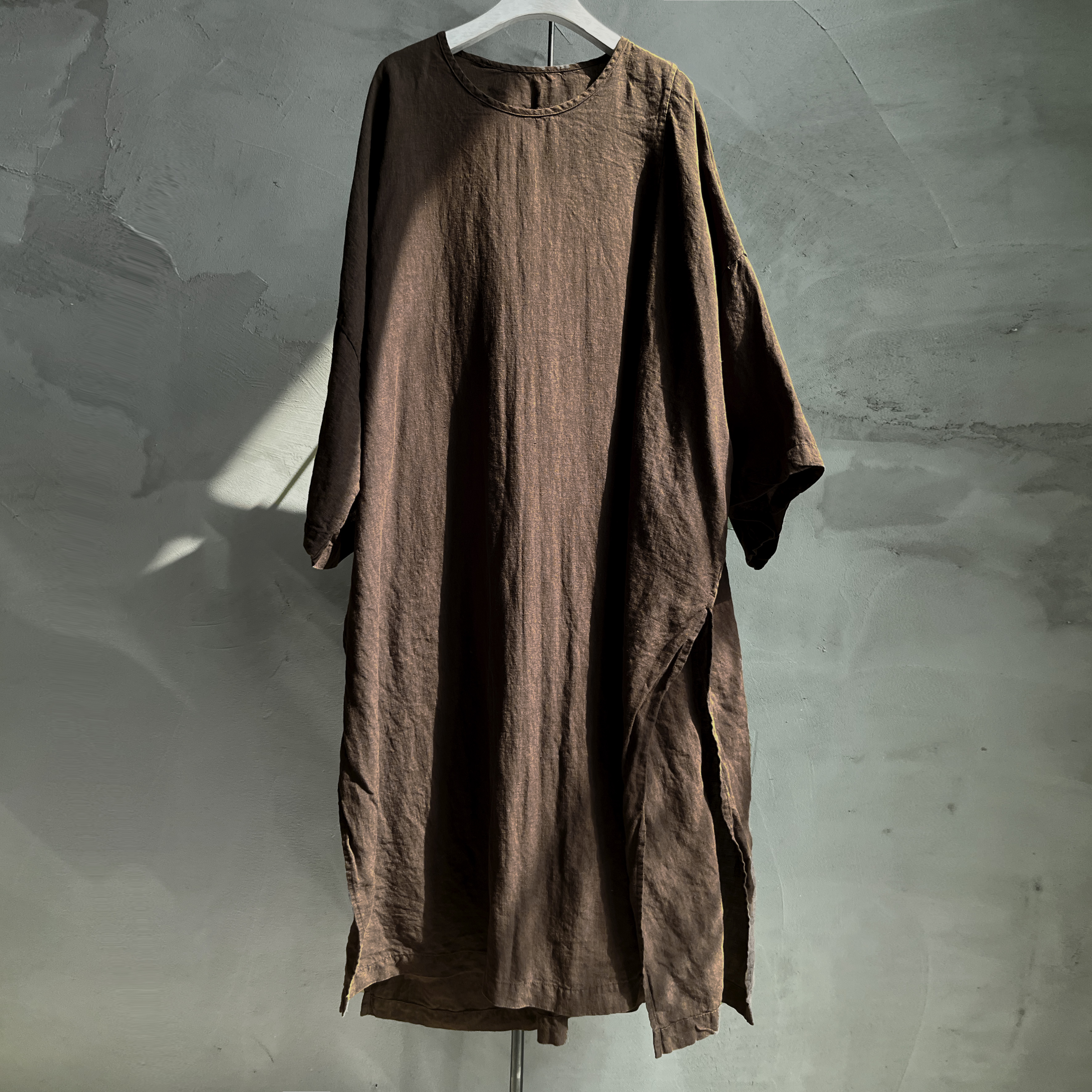 沉香布衣草堂自制套头长衣亚麻不等式高开叉长袍连衣裙C25u06108